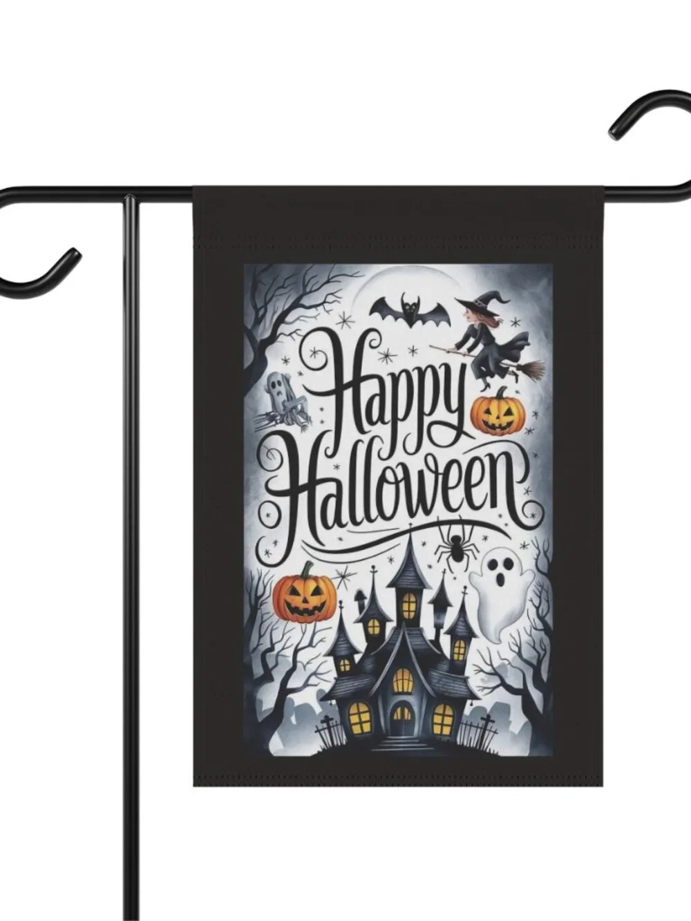 Happy Halloween Garden Flag with Witch and Haunted House